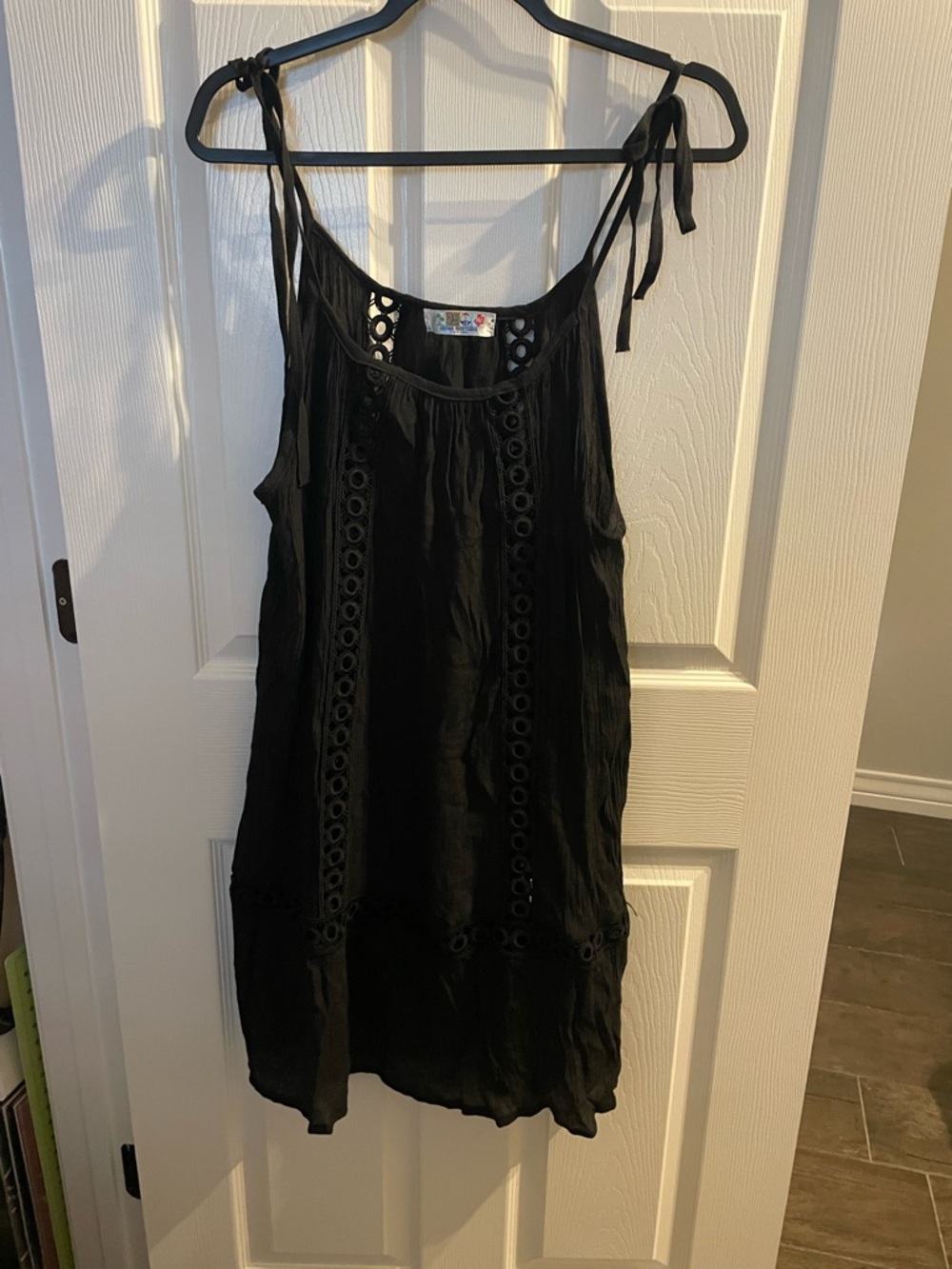 India Boutique Black Eyelet Tie-Shoulder cover up dress